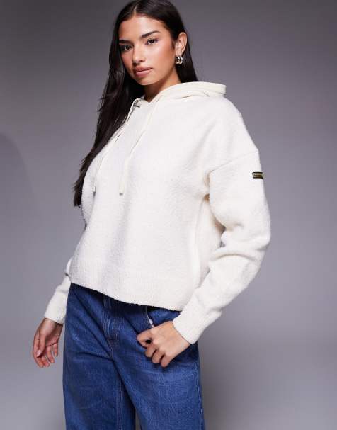 Barbour International – Katya – Vit, stickad huvtröja - view 1