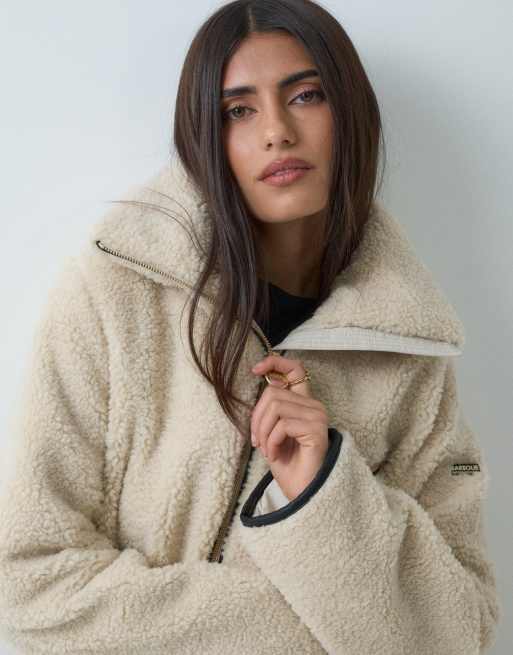 Barbour International Kemora zip through funnel neck fleece jacket in cream, 3 of 5