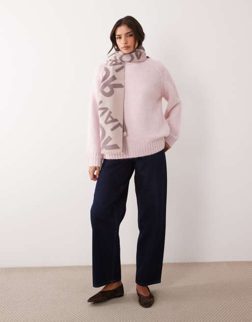 Barbour International Kenna knitted monogram logo scarf in truffle brown/white, 3 of 3