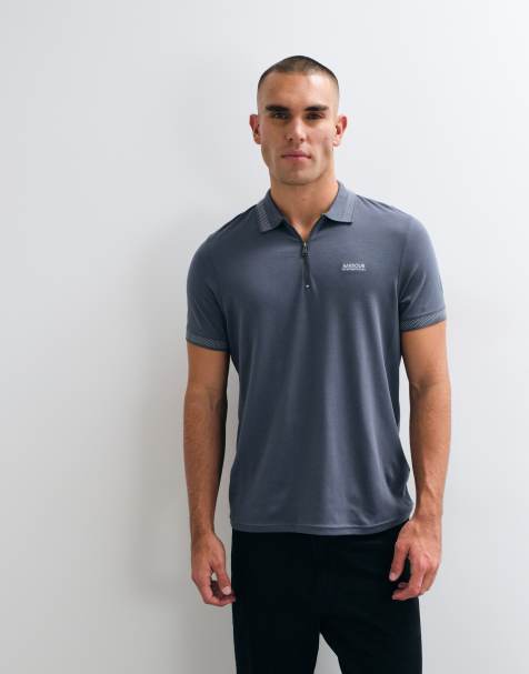 Barbour International kortärmad half zip-pikétröja i tvättad charcoal - view 1