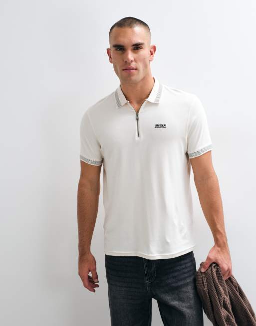 Barbour International kortärmad half zip-pikétröja i vitt, 3 av 5