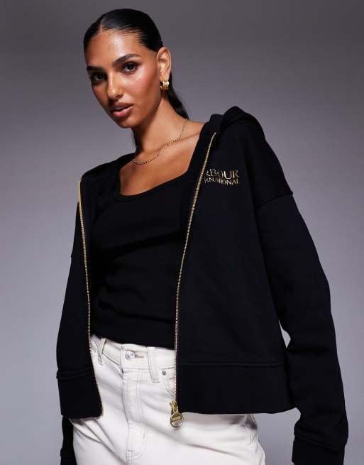 Barbour International Lana zip through hoodie in black - BLACK