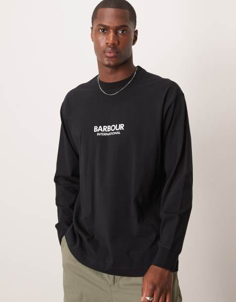 Barbour International – Langärmliges Oversize-T-Shirt in Schwarz mit Karten-Print - view 1