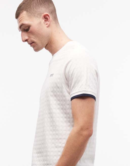 Barbour International Langston jacquard tipped cuff logo t-shirt in white, 2 of 5