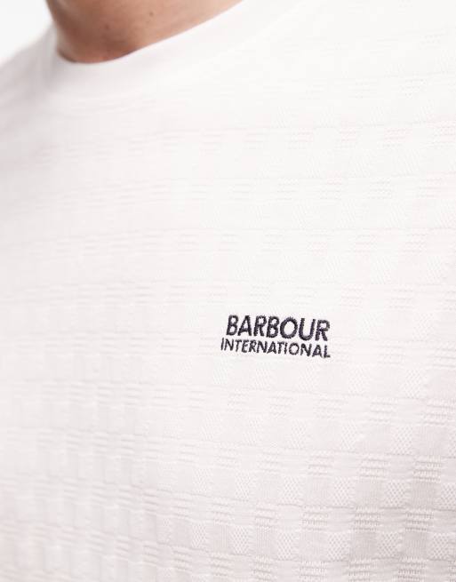Barbour International Langston jacquard tipped cuff logo t-shirt in white, 5 of 5