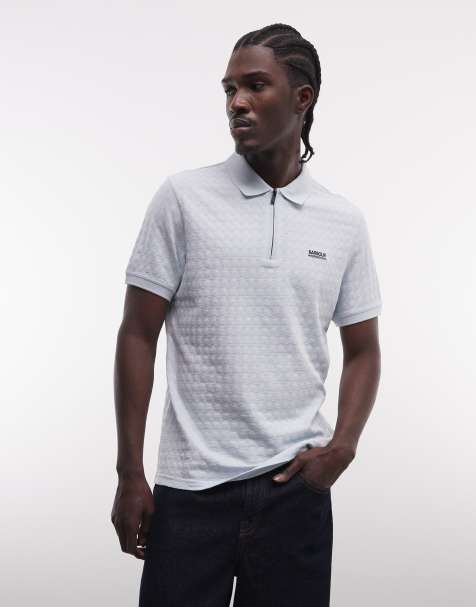 Barbour International – Langston – Ljusblå, jacquardvävd pikétröja med korta ärmar och dragkedja - view 1