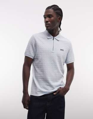 Barbour International Men's Blue Langston Short Sleeve Jacquard Zip Polo Shirt In Light