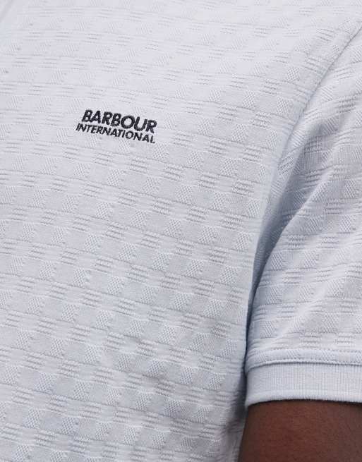 Barbour International Langston short sleeve jacquard zip polo shirt in light blue, 2 of 5