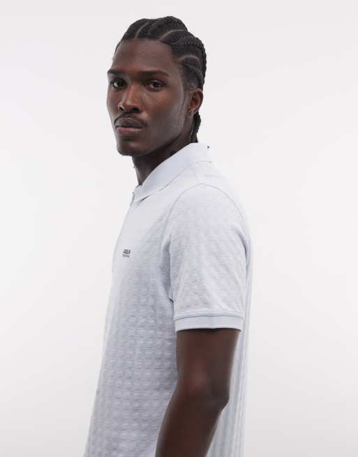 Barbour International Langston short sleeve jacquard zip polo shirt in light blue, 4 of 5