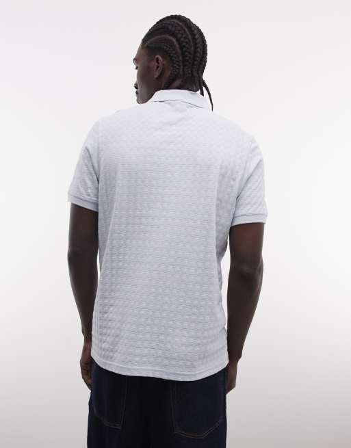 Barbour International Langston short sleeve jacquard zip polo shirt in light blue, 5 of 5