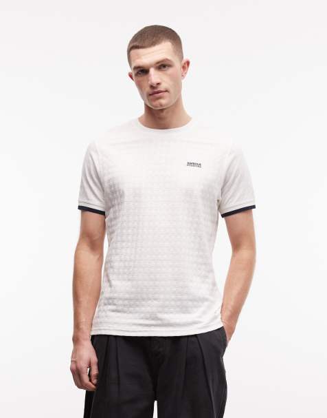 Barbour International – Langston – Vit t-shirt i jacquard med kantrand på muddarna och logga - view 1