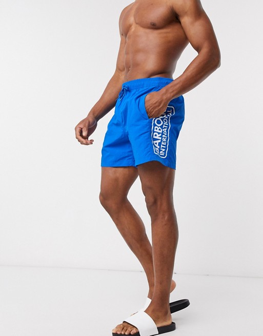 Barbour International large logo swim shorts in blue
