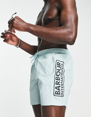 Barbour International large logo swim shorts in mint green