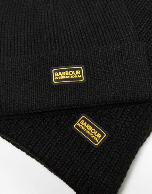 Barbour International Legacy beanie & scarf gift set in black, 3 of 3
