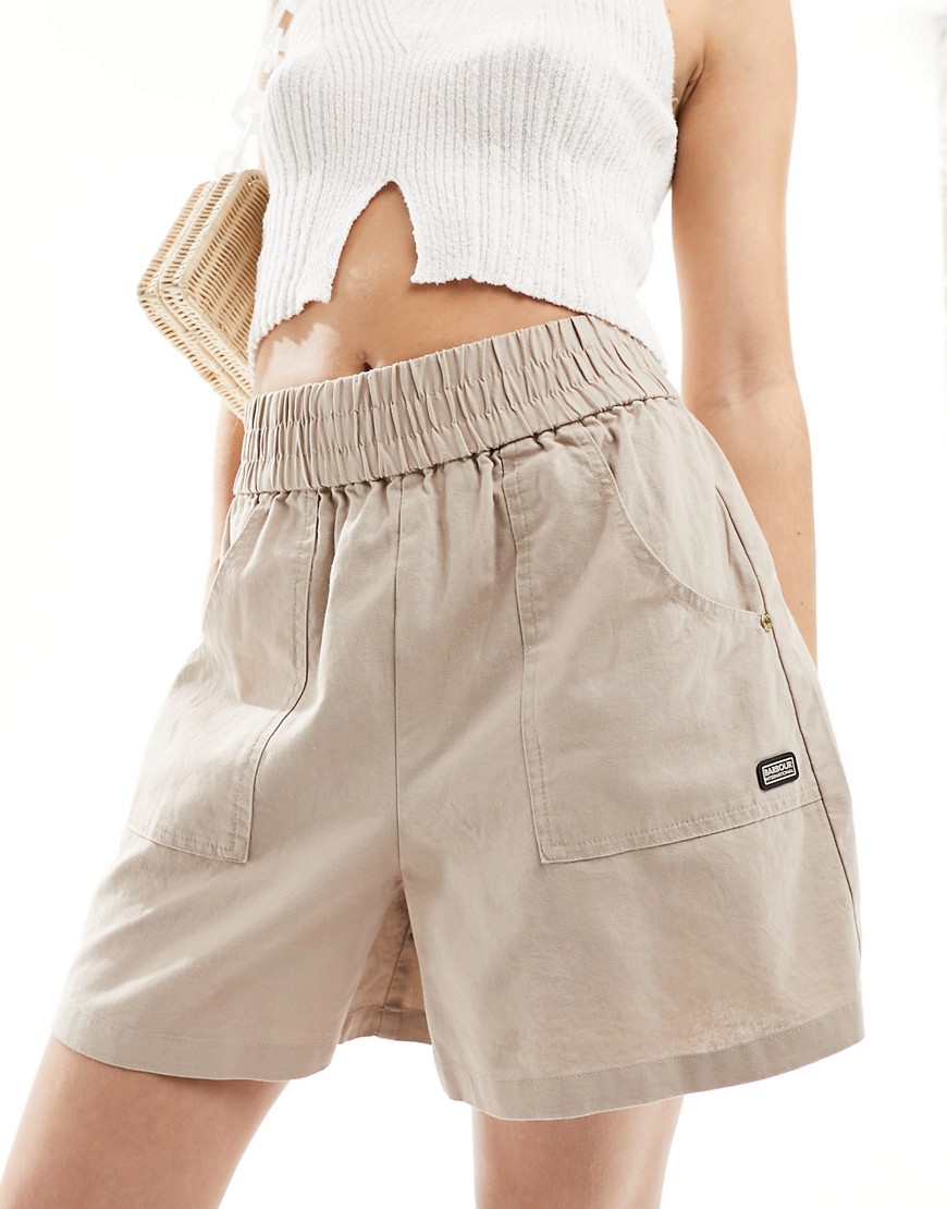 Barbour International linen shorts in stone-Neutral
