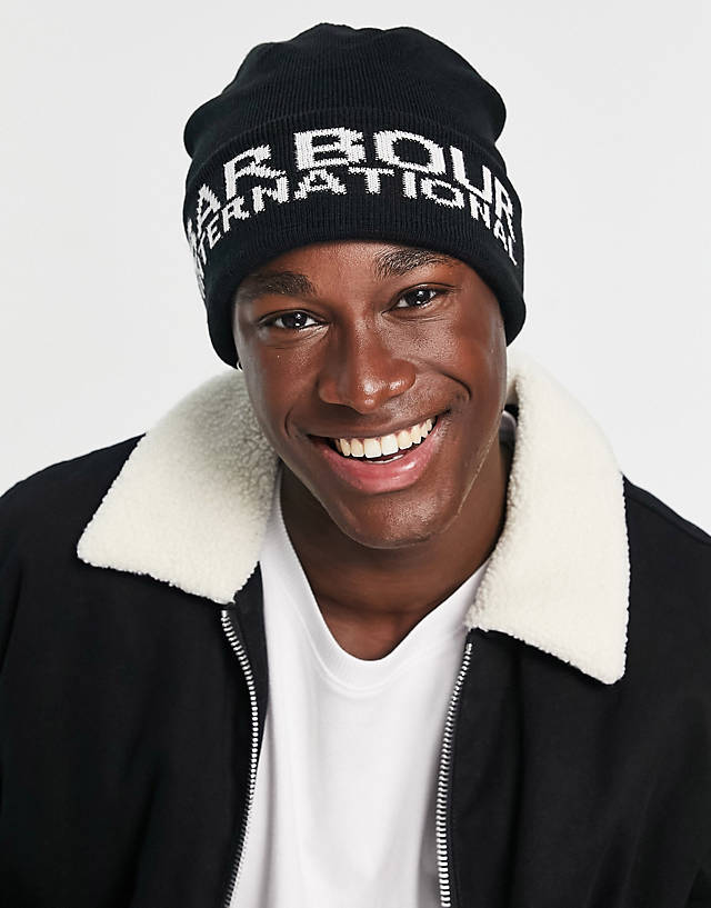 Barbour International - logo fisherman beanie hat in black
