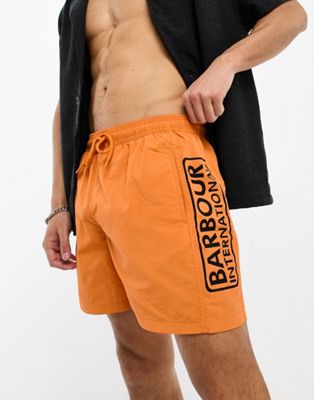 Barbour International logo swim shorts in orange