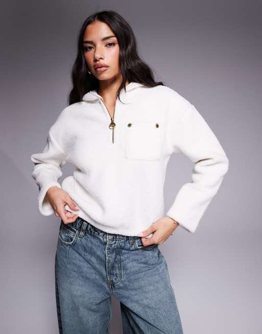 Barbour International Lola fleece hoodie in off white - CREAM