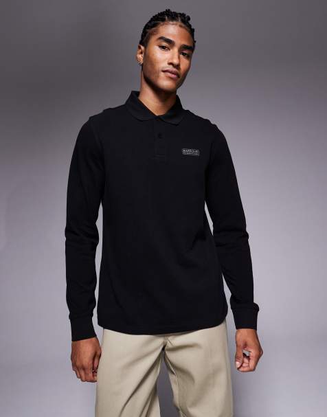 Barbour International long sleeve polo shirt in black/pewter - view 1