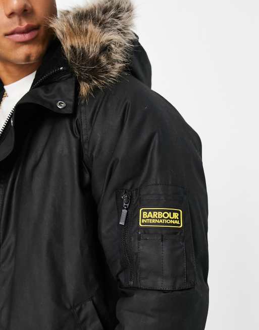 Barbour wax jacket with fur sale hood