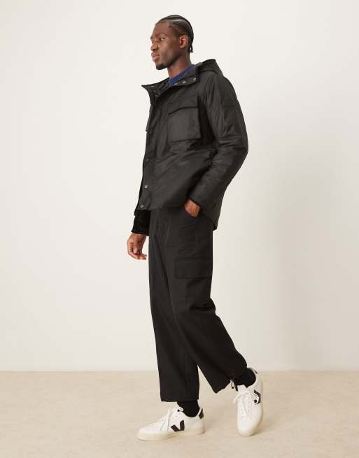 Barbour International longwell wax jacket in black ASOS