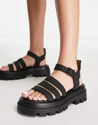 Barbour International - Luna - Sandalen in Schwarz mit dicker Sohle