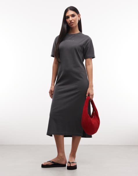 Barbour International Lyra relaxed logo midi t-shirt dress in washed black