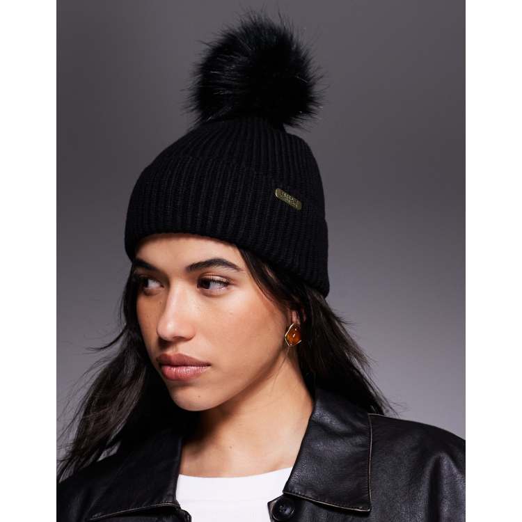 Barbour International Mallory pom beanie hat in black ASOS
