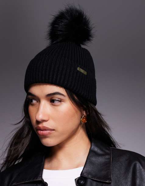 Barbour International Mallory pom beanie hat in black 
