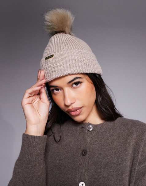 Barbour International Mallory pom beanie hat in oat - view 1