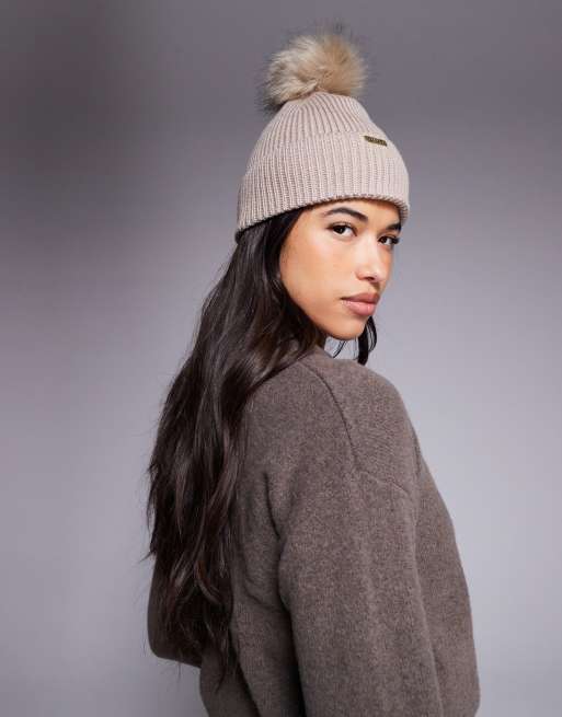 Barbour International Mallory pom beanie hat in oat ASOS