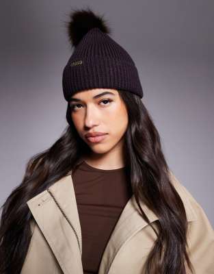 Barbour International - Mallory - Strickmütze in Schokobraun mit Bommel-Brown