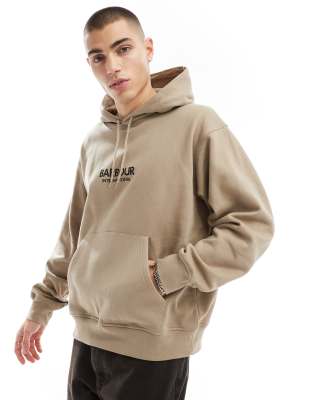[Barbour International] Barbour International mapped graphic oversized hoodie in timberwolf-Neutral Chest 45.5 Timberwolf