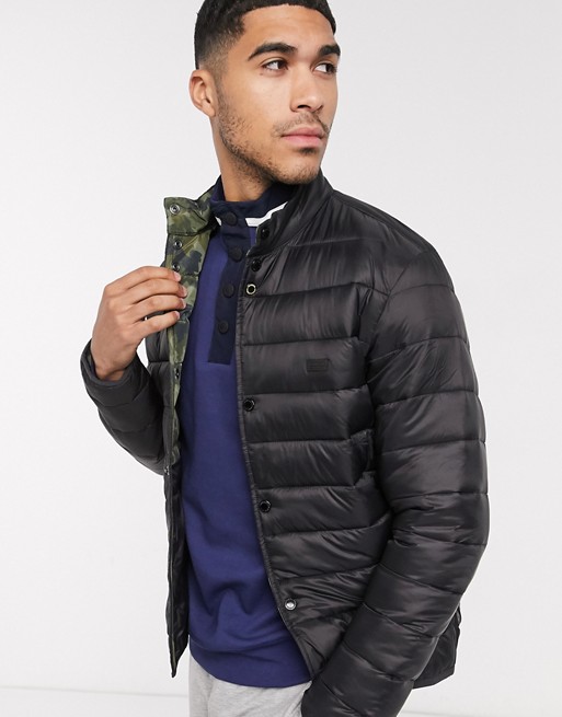Barbour International Mark quilted jacket with camo lining in black