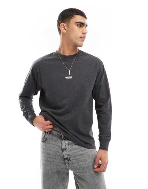 Barbour International Marsh long sleeve back graffic t-shirt in dark grey, 3 of 4