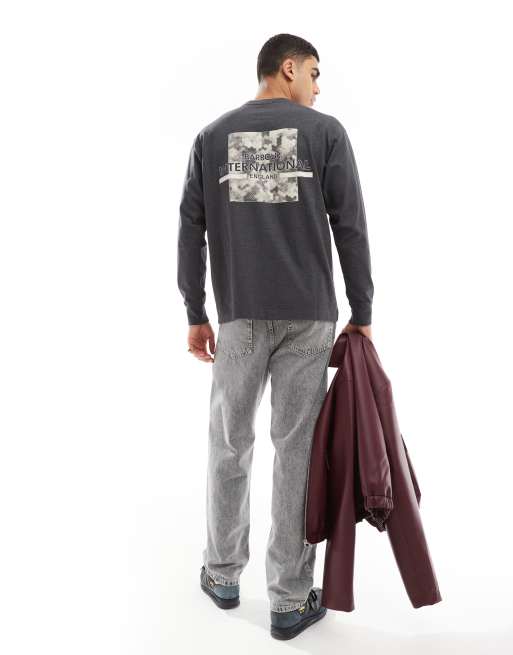 Barbour International Marsh long sleeve back graphic t-shirt in dark grey, 4 of 4
