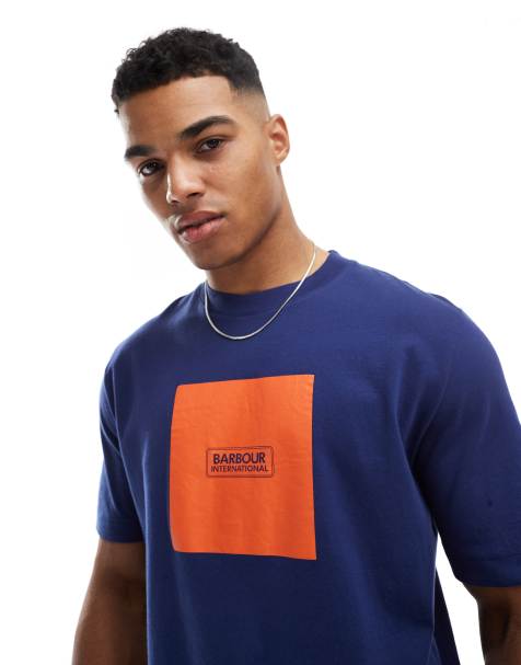Barbour International – Mass – T-Shirt in Marineblau mit Print - view 1