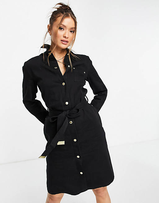 Barbour International Minato long sleeve button front dress in black