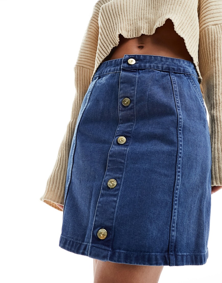 Barbour International mini denim skirt in mid wash-Blue