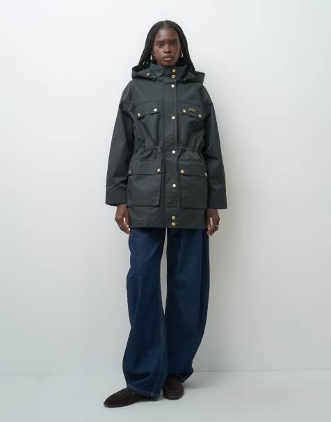 Barbour International Molina hooded showerproof long jacket in black - view 1
