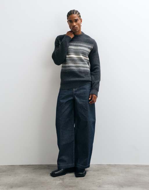Barbour International Monitor wool blend stripe crew neck jumper in grey, 2 of 5