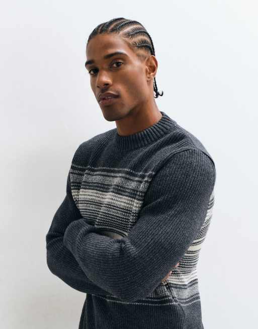 Barbour International Monitor wool blend stripe crew neck jumper in grey, 4 of 5
