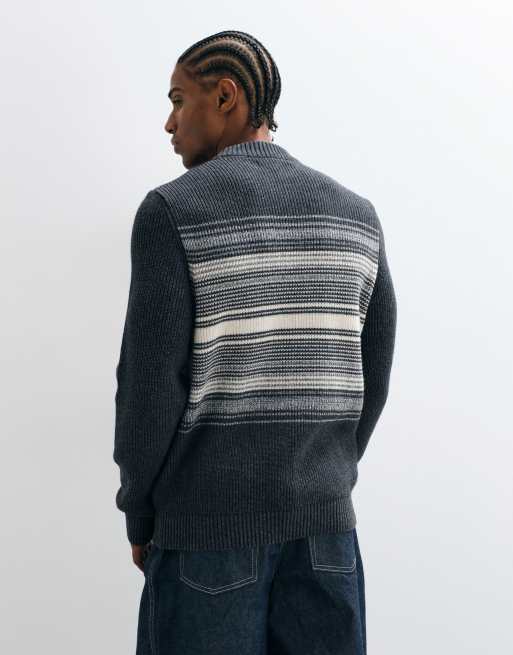 Barbour International Monitor wool blend stripe crew neck jumper in grey, 5 of 5