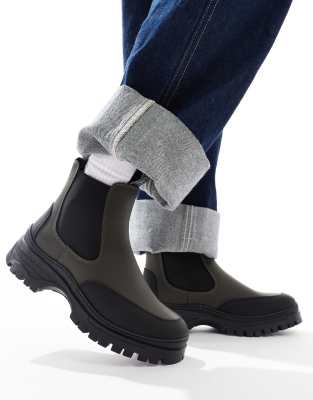  Morgan leather rubber ankle boots in khaki/black