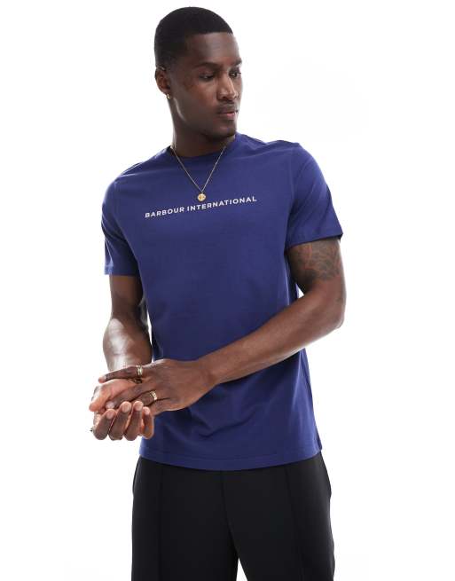 Barbour International - Motored - Marineblå T-shirt med logoprint