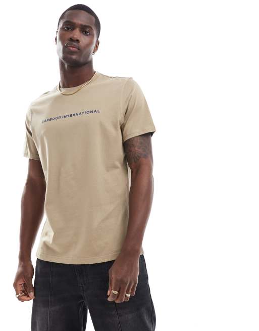 Barbour International - Motored - T-shirt color pietra con logo
