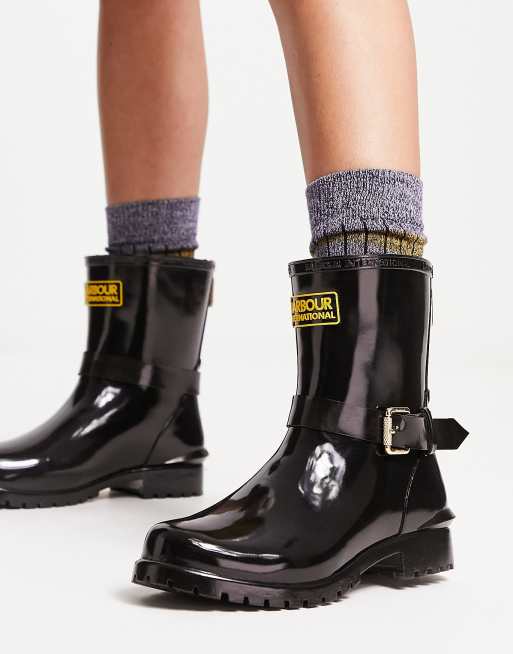 Barbour International Mugello short biker wellington boot in shiny