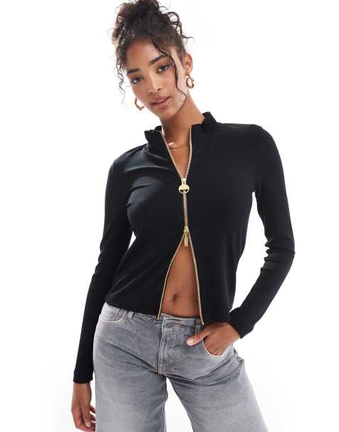 Barbour International Myla full zip rib top in black exclusive to asos - view 1
