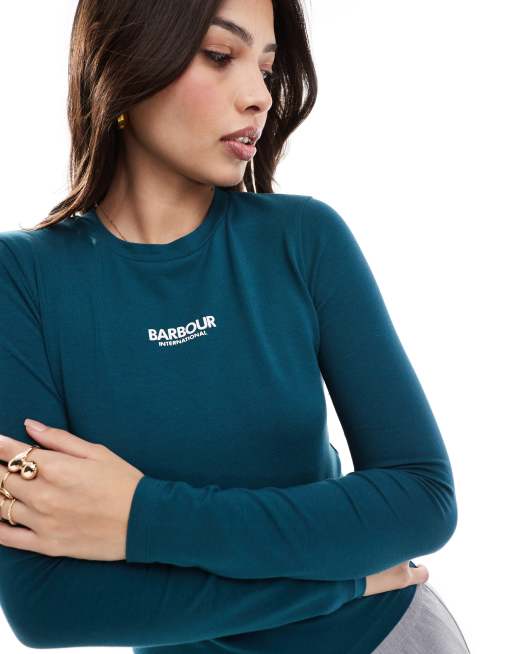 Barbour International Myla logo long sleeve t shirt in deep teal exclusive to asos ASOS