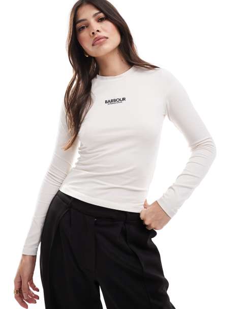 Barbour International Myla logo long sleeve t-shirt in light stone exclusive to asos - view 1